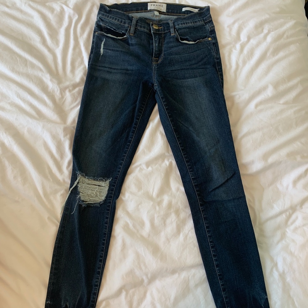 Frame Denim Le Skinny De Jeanne Distressed